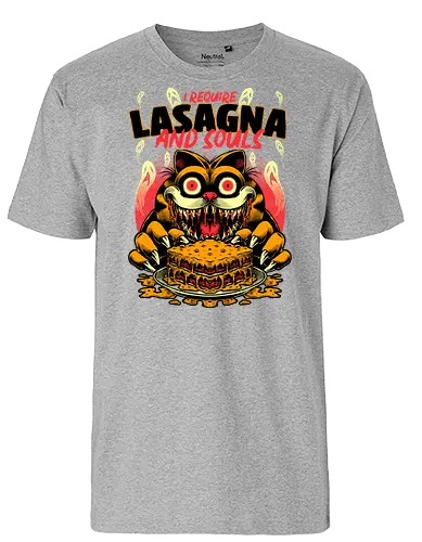 Creepy Cat Lasagna  - Food, Fast Food, Lasagna, Soul, Demon, Devil, Hungry, Tv Show, Retro Vintage, Vintage, Internet, Meme, Memes, Comic, Comics, Tv Show, Movie, Animation, Creepy, Ghosts, Scary - Fairtrade T-Shirt