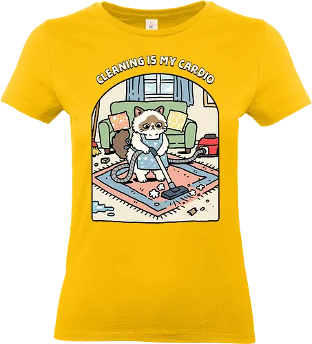 Cleaning Is My Cardio - cardio, cat, cleaner, cleaning, exercise, fitness, funny, gym, housekeeper, housekeeping, inspiration, kitten, kitty, motivation, workout - Standard T-Shirt (Frauen)