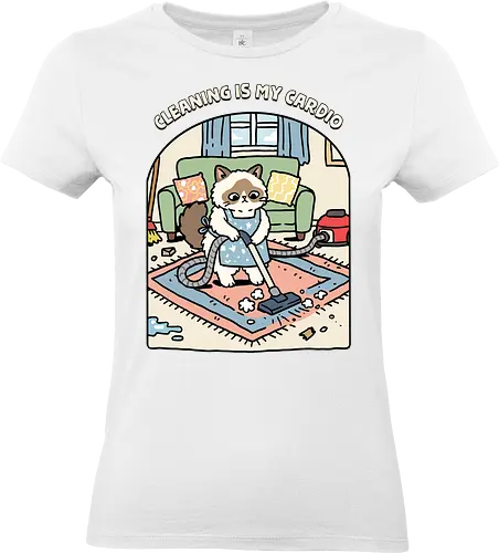 Cleaning Is My Cardio - cardio, cat, cleaner, cleaning, exercise, fitness, funny, gym, housekeeper, housekeeping, inspiration, kitten, kitty, motivation, workout - Standard T-Shirt (Frauen)