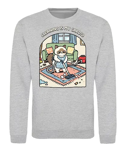 Cleaning Is My Cardio - cardio, cat, cleaner, cleaning, exercise, fitness, funny, gym, housekeeper, housekeeping, inspiration, kitten, kitty, motivation, workout - Sweatshirt