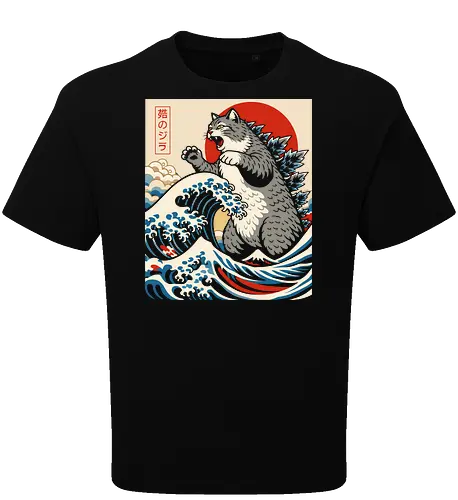 Catzilla: The Great Wave" Japanese Retro Kaiju Cat Graphic T-Shirt