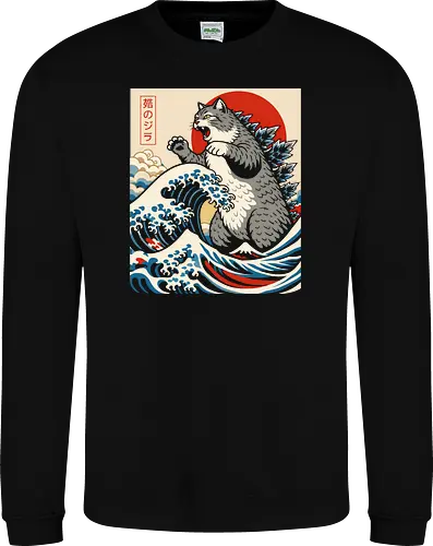 Catzilla: The Great Wave" Japanese Retro Kaiju Cat Graphic T-Shirt