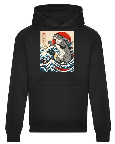 Catzilla: The Great Wave" Japanese Retro Kaiju Cat Graphic T-Shirt