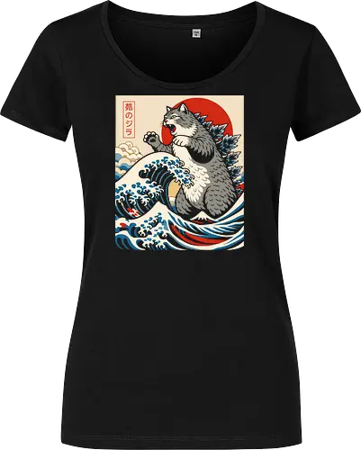 Catzilla: The Great Wave" Japanese Retro Kaiju Cat Graphic T-Shirt