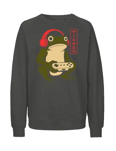 Gamer Frog - gamer frog shirt, japanese kawaii frog, retro gaming t-shirt, frog with headphones, cute gamer aesthetic, japanese kanji frog apparel, vintage gaming console graphic, cottagecore gamer tee, funny frog gift, lo-fi gaming clothes, toad playing video games, green frog streetwear, aesthetic gamer girl top, retro controller design, japanese pop culture shirt, gaming room aesthetic, cute animal gamer, minimalist gaming art, hopper gaming merch - Fairtrade Sweatshirt