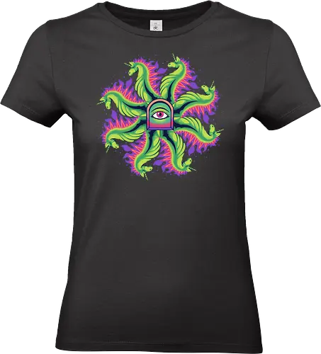 all seeing horse - horse, psychedelic, mushroom, magic, symmetry, geometric, illustration, year, zodiac, unicorn, myth, mythical, creature, monster, animal, angry, wild, beast - Standard T-Shirt (Frauen)