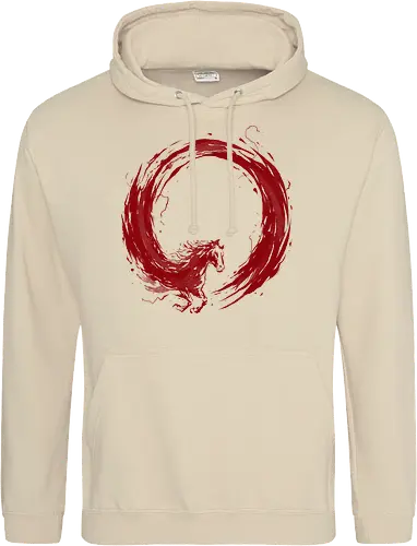 enso of red horse - horse, enso, zen, fire, flame, illustration, year, zodiac, unicorn, myth, mythical, creature, monster, animal, angry, wild, beast - Standard Hoodie