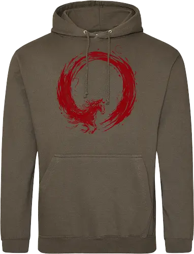 enso of red horse - horse, enso, zen, fire, flame, illustration, year, zodiac, unicorn, myth, mythical, creature, monster, animal, angry, wild, beast - Standard Hoodie