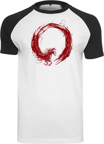 enso of red horse - horse, enso, zen, fire, flame, illustration, year, zodiac, unicorn, myth, mythical, creature, monster, animal, angry, wild, beast - Raglan T-Shirt