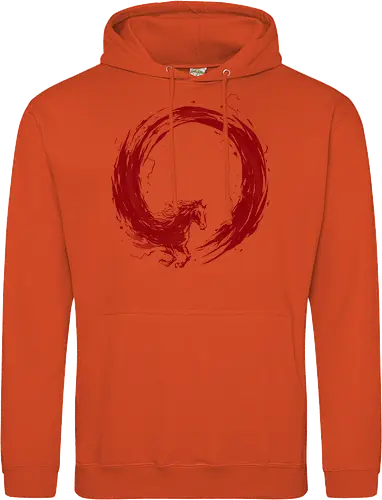 enso of red horse - horse, enso, zen, fire, flame, illustration, year, zodiac, unicorn, myth, mythical, creature, monster, animal, angry, wild, beast - Standard Hoodie