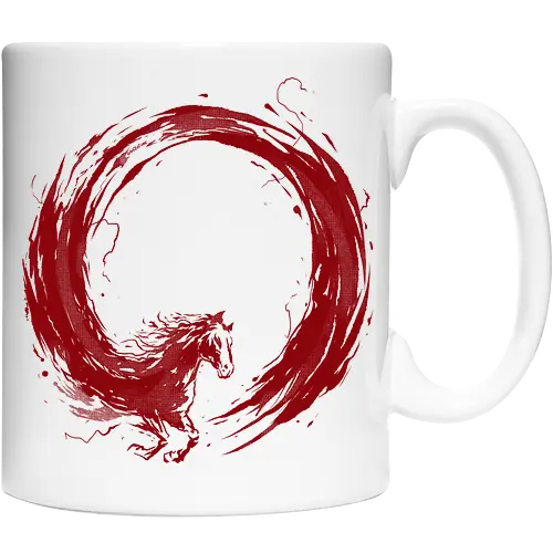 enso of red horse - horse, enso, zen, fire, flame, illustration, year, zodiac, unicorn, myth, mythical, creature, monster, animal, angry, wild, beast - Keramiktasse