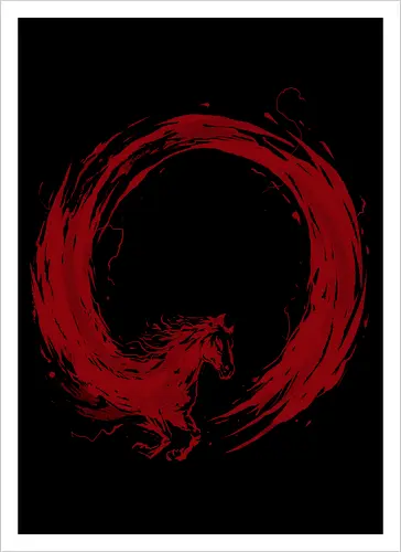 enso of red horse - horse, enso, zen, fire, flame, illustration, year, zodiac, unicorn, myth, mythical, creature, monster, animal, angry, wild, beast - Kunstdruck