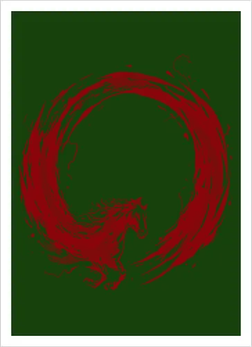 enso of red horse - horse, enso, zen, fire, flame, illustration, year, zodiac, unicorn, myth, mythical, creature, monster, animal, angry, wild, beast - Kunstdruck