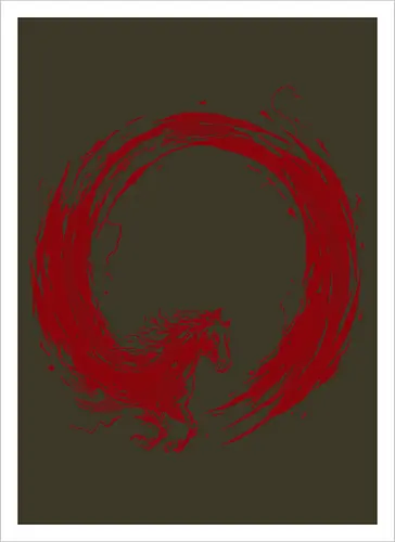 enso of red horse - horse, enso, zen, fire, flame, illustration, year, zodiac, unicorn, myth, mythical, creature, monster, animal, angry, wild, beast - Kunstdruck