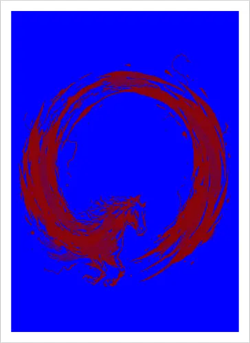 enso of red horse - horse, enso, zen, fire, flame, illustration, year, zodiac, unicorn, myth, mythical, creature, monster, animal, angry, wild, beast - Kunstdruck