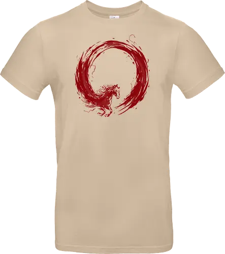 enso of red horse - horse, enso, zen, fire, flame, illustration, year, zodiac, unicorn, myth, mythical, creature, monster, animal, angry, wild, beast - Standard T-Shirt