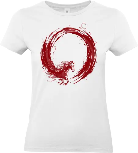 enso of red horse - horse, enso, zen, fire, flame, illustration, year, zodiac, unicorn, myth, mythical, creature, monster, animal, angry, wild, beast - Standard T-Shirt (Frauen)