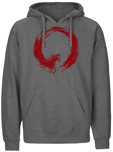 enso of red horse - horse, enso, zen, fire, flame, illustration, year, zodiac, unicorn, myth, mythical, creature, monster, animal, angry, wild, beast - Fairtrade Hoodie