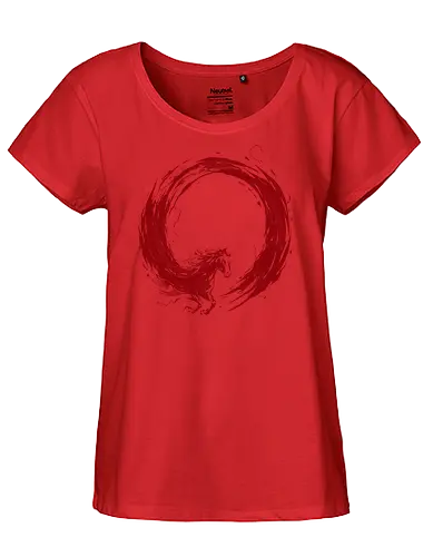 enso of red horse - horse, enso, zen, fire, flame, illustration, year, zodiac, unicorn, myth, mythical, creature, monster, animal, angry, wild, beast - Fairtrade Girl Shirt