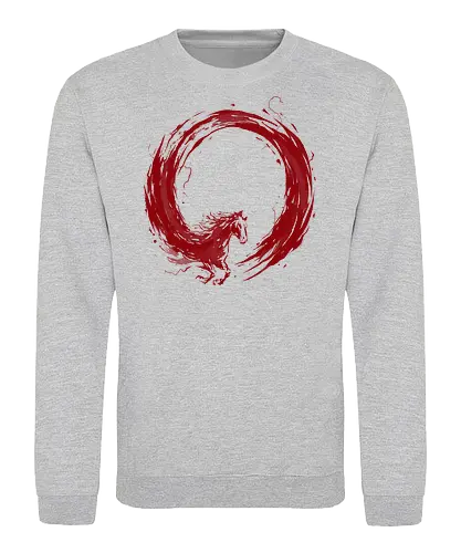enso of red horse - horse, enso, zen, fire, flame, illustration, year, zodiac, unicorn, myth, mythical, creature, monster, animal, angry, wild, beast - Sweatshirt
