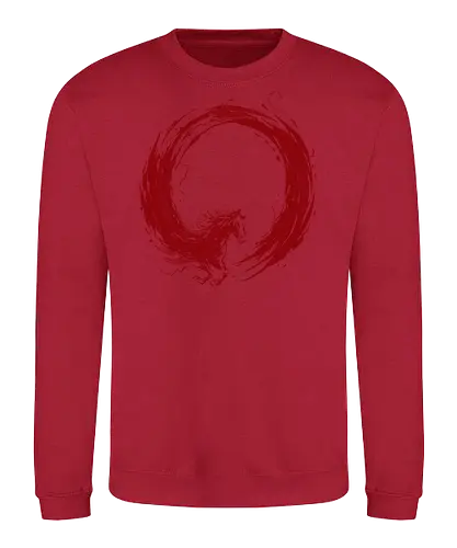 enso of red horse - horse, enso, zen, fire, flame, illustration, year, zodiac, unicorn, myth, mythical, creature, monster, animal, angry, wild, beast - Sweatshirt