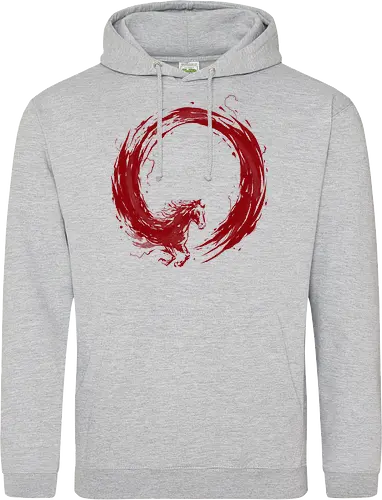 enso of red horse - horse, enso, zen, fire, flame, illustration, year, zodiac, unicorn, myth, mythical, creature, monster, animal, angry, wild, beast - Standard Hoodie