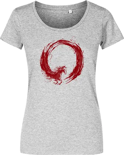 enso of red horse - horse, enso, zen, fire, flame, illustration, year, zodiac, unicorn, myth, mythical, creature, monster, animal, angry, wild, beast - Damen T-Shirt