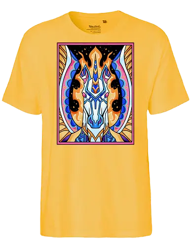 prismatic guardian  - horse, psychedelic, mushroom, magic, symmetry, geometric, illustration, year, zodiac, unicorn, myth, mythical, creature, monster, animal, angry, wild, beast - Fairtrade T-Shirt