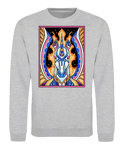 prismatic guardian  - horse, psychedelic, mushroom, magic, symmetry, geometric, illustration, year, zodiac, unicorn, myth, mythical, creature, monster, animal, angry, wild, beast - Sweatshirt