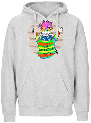 Rage against the beige - Ringelpullisprüche, Ringeldinger, streifenweise, Spruch, Weisheit, Motivation, Ringelpulli, SprücheShirt, Cartoon Illustration, Statement, Handgezeichnet, Humor, Selbstironie, Streifenpulli, Spruchshirt, deutsch - Fairtrade Hoodie