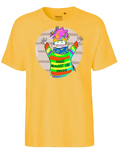 Rage against the beige - Ringelpullisprüche, Ringeldinger, streifenweise, Spruch, Weisheit, Motivation, Ringelpulli, SprücheShirt, Cartoon Illustration, Statement, Handgezeichnet, Humor, Selbstironie, Streifenpulli, Spruchshirt, deutsch - Fairtrade T-Shirt