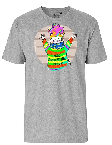 Rage against the beige - Ringelpullisprüche, Ringeldinger, streifenweise, Spruch, Weisheit, Motivation, Ringelpulli, SprücheShirt, Cartoon Illustration, Statement, Handgezeichnet, Humor, Selbstironie, Streifenpulli, Spruchshirt, deutsch - Fairtrade T-Shirt