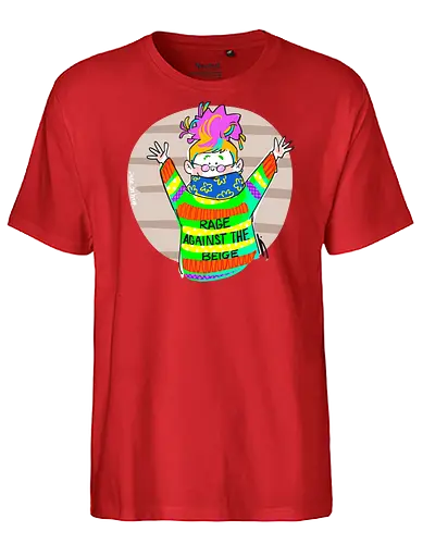Rage against the beige - Ringelpullisprüche, Ringeldinger, streifenweise, Spruch, Weisheit, Motivation, Ringelpulli, SprücheShirt, Cartoon Illustration, Statement, Handgezeichnet, Humor, Selbstironie, Streifenpulli, Spruchshirt, deutsch - Fairtrade T-Shirt