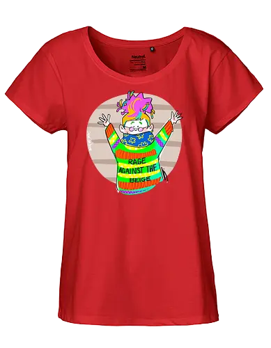 Rage against the beige - Ringelpullisprüche, Ringeldinger, streifenweise, Spruch, Weisheit, Motivation, Ringelpulli, SprücheShirt, Cartoon Illustration, Statement, Handgezeichnet, Humor, Selbstironie, Streifenpulli, Spruchshirt, deutsch - Fairtrade Girl Shirt