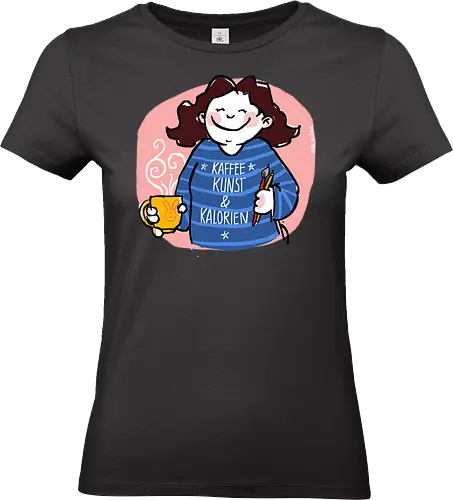 Kaffee, Kunst & Kalorien - Ringelpullisprüche, Ringeldinger, streifenweise, Spruch, Weisheit, Motivation, Ringelpulli, SprücheShirt, Cartoon Illustration, Statement, Handgezeichnet, Humor, Selbstironie, Streifenpulli, Spruchshirt, deutsch - Standard T-Shirt (Frauen)