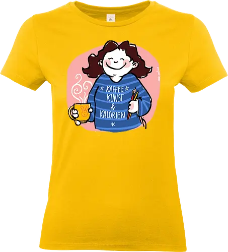 Kaffee, Kunst & Kalorien - Ringelpullisprüche, Ringeldinger, streifenweise, Spruch, Weisheit, Motivation, Ringelpulli, SprücheShirt, Cartoon Illustration, Statement, Handgezeichnet, Humor, Selbstironie, Streifenpulli, Spruchshirt, deutsch - Standard T-Shirt (Frauen)