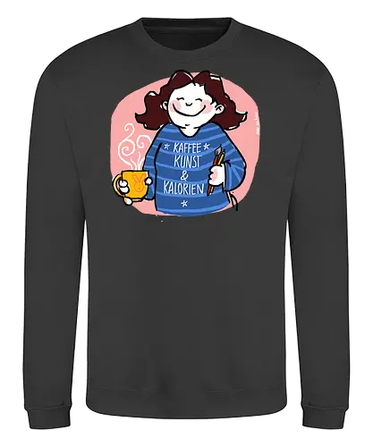 Kaffee, Kunst & Kalorien - Ringelpullisprüche, Ringeldinger, streifenweise, Spruch, Weisheit, Motivation, Ringelpulli, SprücheShirt, Cartoon Illustration, Statement, Handgezeichnet, Humor, Selbstironie, Streifenpulli, Spruchshirt, deutsch - Sweatshirt