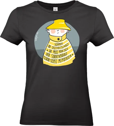 Sommer in Ostfriesland... - Ringelpullisprüche, Ringeldinger, streifenweise, Spruch, Weisheit, Motivation, Ringelpulli, SprücheShirt, Cartoon Illustration, Statement, Ostfriesland, Nordsee, Handgezeichnet, Humor, Selbstironie, Streifenpulli, Spruchshirt, deutsch - Standard T-Shirt (Frauen)
