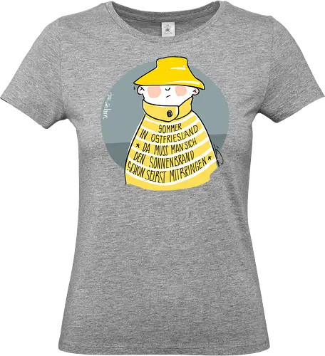 Sommer in Ostfriesland... - Ringelpullisprüche, Ringeldinger, streifenweise, Spruch, Weisheit, Motivation, Ringelpulli, SprücheShirt, Cartoon Illustration, Statement, Ostfriesland, Nordsee, Handgezeichnet, Humor, Selbstironie, Streifenpulli, Spruchshirt, deutsch - Standard T-Shirt (Frauen)