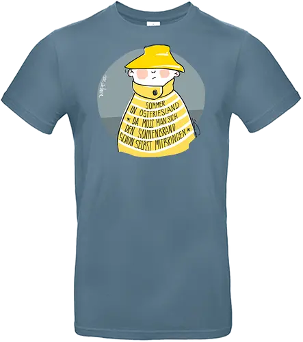Sommer in Ostfriesland... - Ringelpullisprüche, Ringeldinger, streifenweise, Spruch, Weisheit, Motivation, Ringelpulli, SprücheShirt, Cartoon Illustration, Statement, Ostfriesland, Nordsee, Handgezeichnet, Humor, Selbstironie, Streifenpulli, Spruchshirt, deutsch - Standard T-Shirt