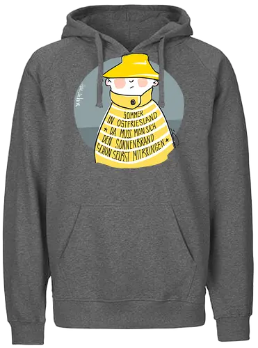 Sommer in Ostfriesland... - Ringelpullisprüche, Ringeldinger, streifenweise, Spruch, Weisheit, Motivation, Ringelpulli, SprücheShirt, Cartoon Illustration, Statement, Ostfriesland, Nordsee, Handgezeichnet, Humor, Selbstironie, Streifenpulli, Spruchshirt, deutsch - Fairtrade Hoodie