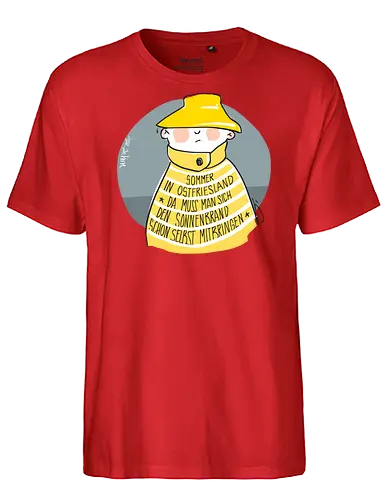 Sommer in Ostfriesland... - Ringelpullisprüche, Ringeldinger, streifenweise, Spruch, Weisheit, Motivation, Ringelpulli, SprücheShirt, Cartoon Illustration, Statement, Ostfriesland, Nordsee, Handgezeichnet, Humor, Selbstironie, Streifenpulli, Spruchshirt, deutsch - Fairtrade T-Shirt