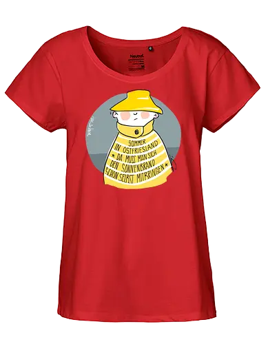Sommer in Ostfriesland... - Ringelpullisprüche, Ringeldinger, streifenweise, Spruch, Weisheit, Motivation, Ringelpulli, SprücheShirt, Cartoon Illustration, Statement, Ostfriesland, Nordsee, Handgezeichnet, Humor, Selbstironie, Streifenpulli, Spruchshirt, deutsch - Fairtrade Girl Shirt