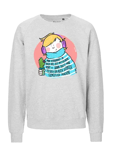 Man verbringt ja doch viel Zeit im eigenen Kopf.. - Ringelpullisprüche, Ringeldinger, Hygge, streifenweise, Spruch, Weisheit, Motivation, Ringelpulli, SprücheShirt, Cartoon Illustration, Statement, Handgezeichnet, Humor, Selbstironie, Streifenpulli, Spruchshirt, deutsch - Fairtrade Sweatshirt