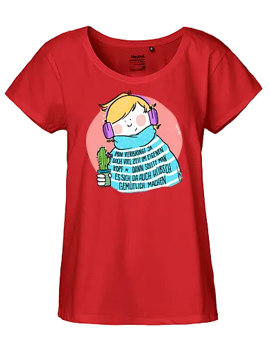 Man verbringt ja doch viel Zeit im eigenen Kopf.. - Ringelpullisprüche, Ringeldinger, Hygge, streifenweise, Spruch, Weisheit, Motivation, Ringelpulli, SprücheShirt, Cartoon Illustration, Statement, Handgezeichnet, Humor, Selbstironie, Streifenpulli, Spruchshirt, deutsch - Fairtrade Girl Shirt