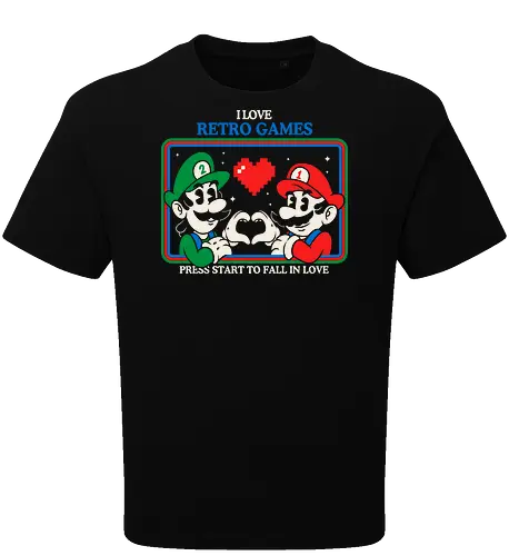 I Love Retro Games - i love retro games, retro gaming art, pixel art love, gamer nostalgia, classic games, geek culture, gamer gift, vintage gaming - Oversize T-Shirt