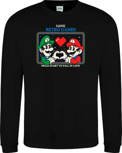 I Love Retro Games - i love retro games, retro gaming art, pixel art love, gamer nostalgia, classic games, geek culture, gamer gift, vintage gaming - Sweatshirt