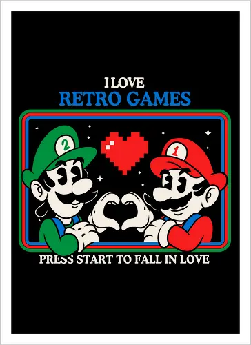 I Love Retro Games - i love retro games, retro gaming art, pixel art love, gamer nostalgia, classic games, geek culture, gamer gift, vintage gaming - Kunstdruck