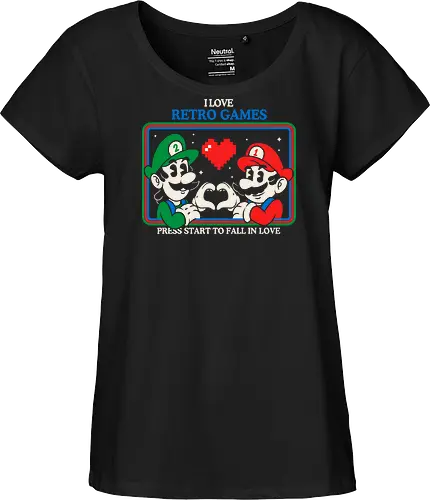 I Love Retro Games - i love retro games, retro gaming art, pixel art love, gamer nostalgia, classic games, geek culture, gamer gift, vintage gaming - Fairtrade Girl Shirt