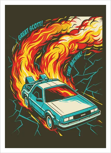 Retro Time Machine DeLorean Pop Art